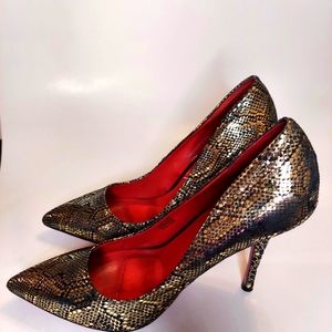 Charles Jourdan Paris black and gold heels